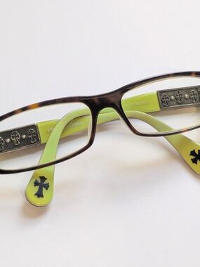 Chrome Hearts "Stroked" Eyeglasses Brown Green Rectangle